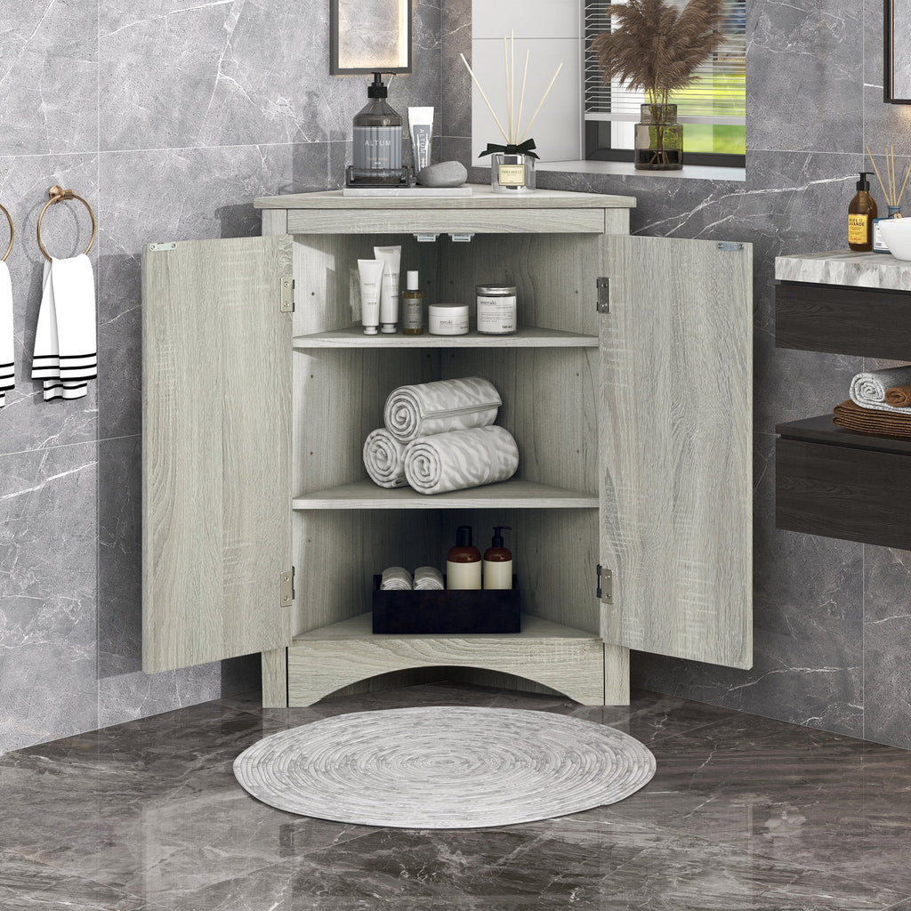 Oak Freestanding Bathroom Storage Cabinet with Doors and Shelves I93704