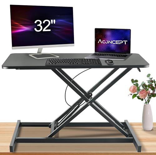 32" White Adjustable Standing Desk Converter with Keyboard Tray X661046