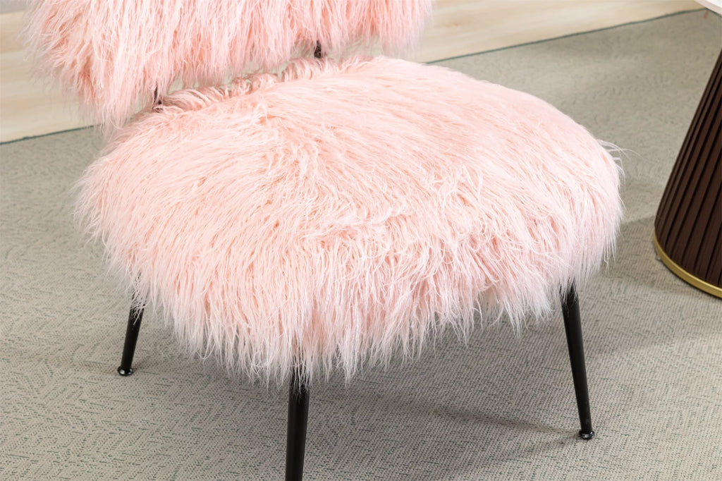 Pink Faux Fur Plush Accent Chair with Ottoman M84868