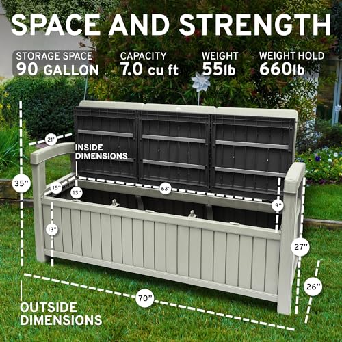 3 Seat 90 Gallon Weatherproof Resin Storage Bench U25493