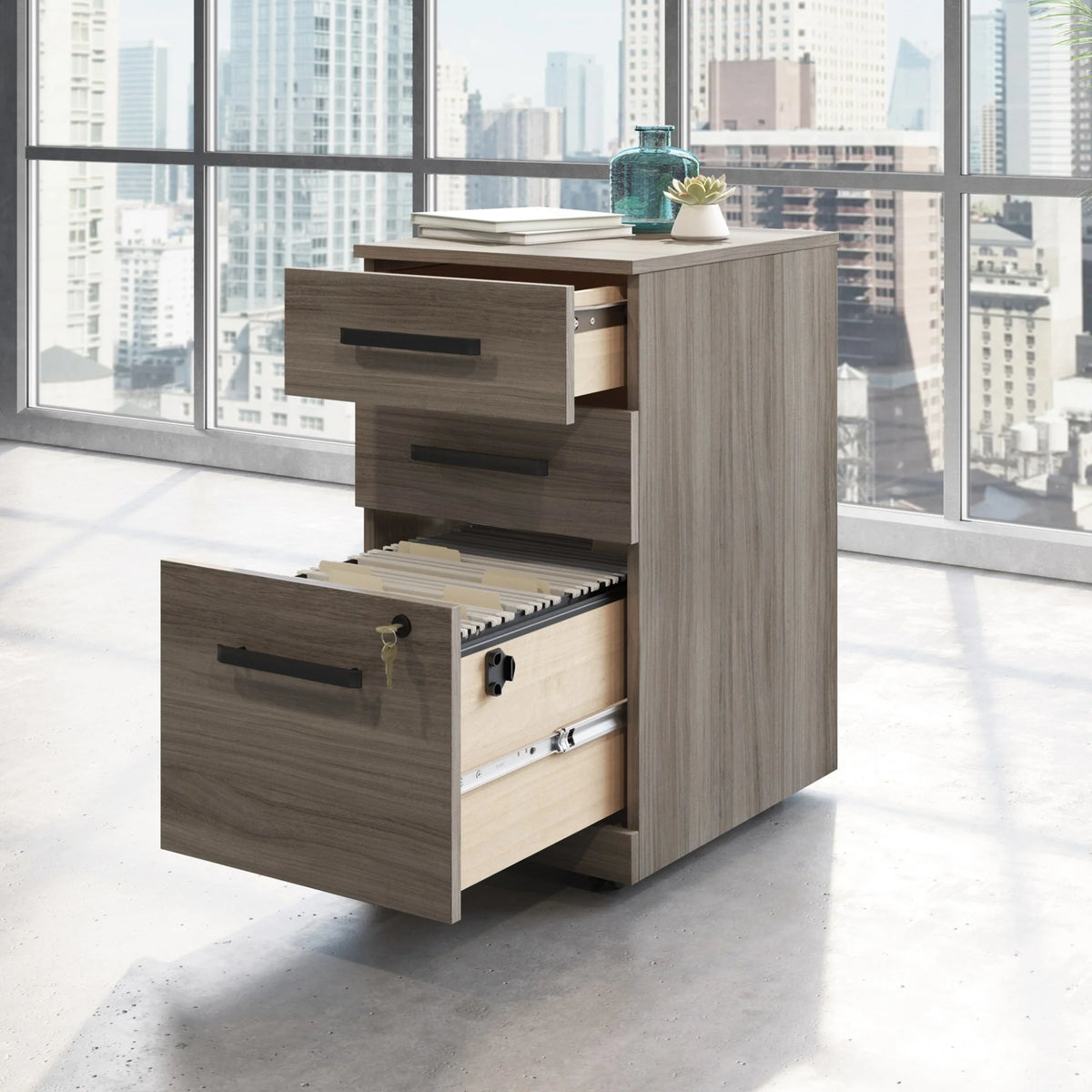3 Drawer Engineered Wood Mobile Filing Cabinet N559