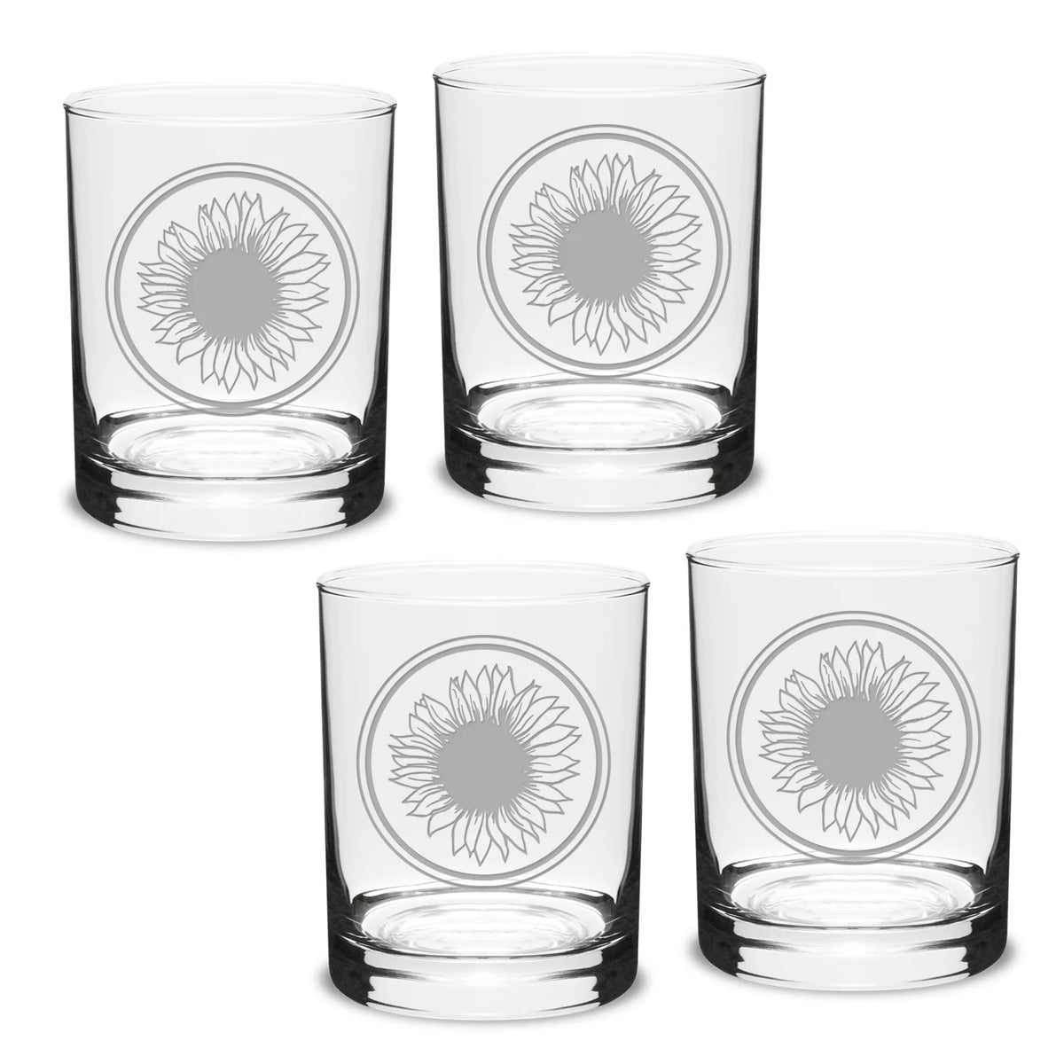 Deep Etched Double Old Fashion Glass Set of 4 I9641