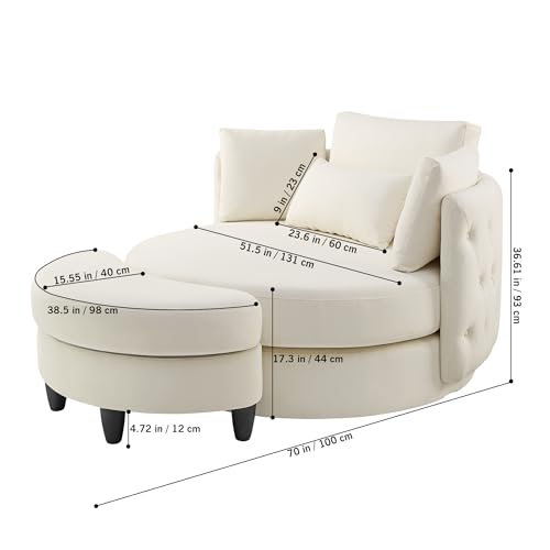 Oversized Velvet Swivel Barrel Chair with Ottoman and 4 Pillows B44302