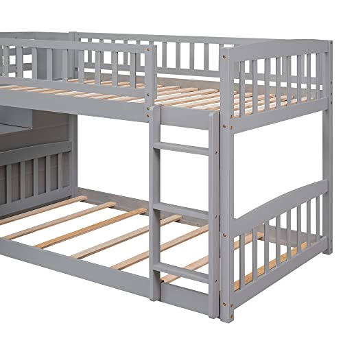 Twin Size Wood Loft Bed with Slide and Storage Shelves C6336