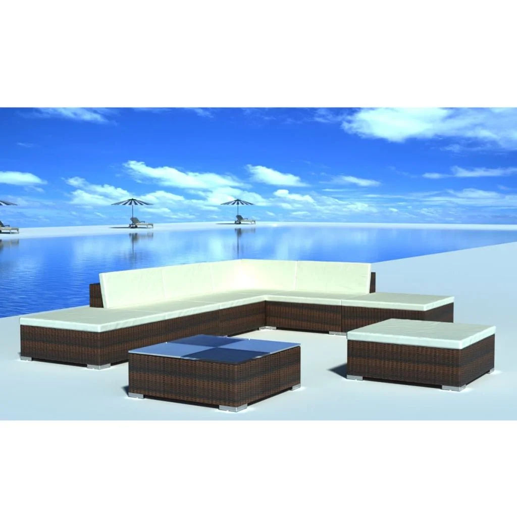 8 Piece Poly Rattan Patio Lounge Set with Cushions W385
