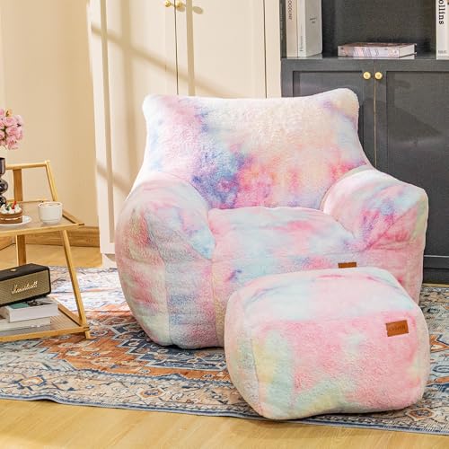 Sherpa Faux Fur Memory Foam Bean Bag Chair and Ottoman Set O79725