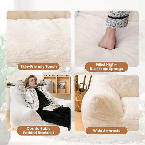 Sherpa Faux Fur Memory Foam Bean Bag Chair and Ottoman Set O79725
