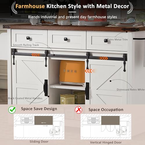 Retro White Kitchen Island on Wheels with Drop Leaf P782722