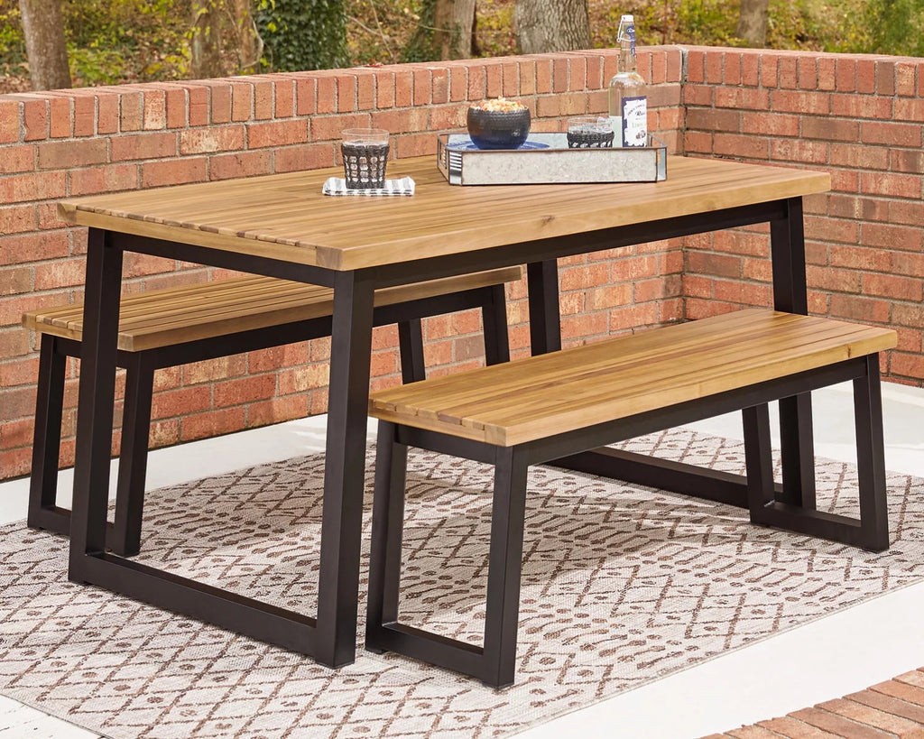 Wood Outdoor Dining Table Set (Set of 3) Brown/Black Z6941