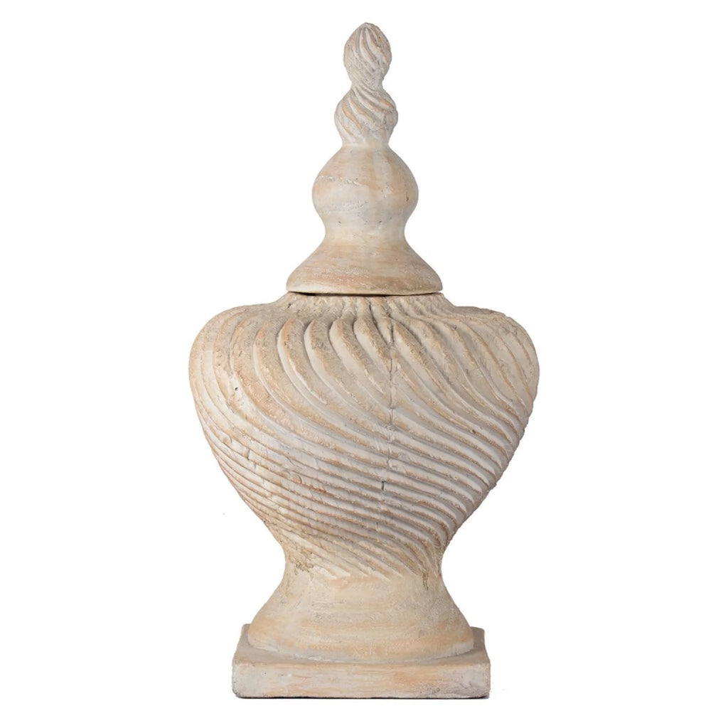 21" Beige Distressed Geometric Lidded Vase T91236