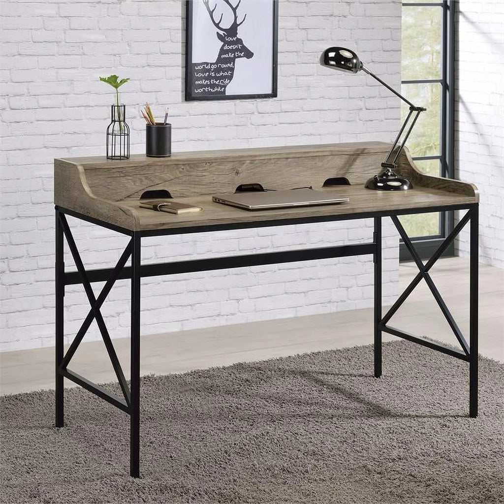 Gray Wood and Black Metal Desk with USB Port S84113