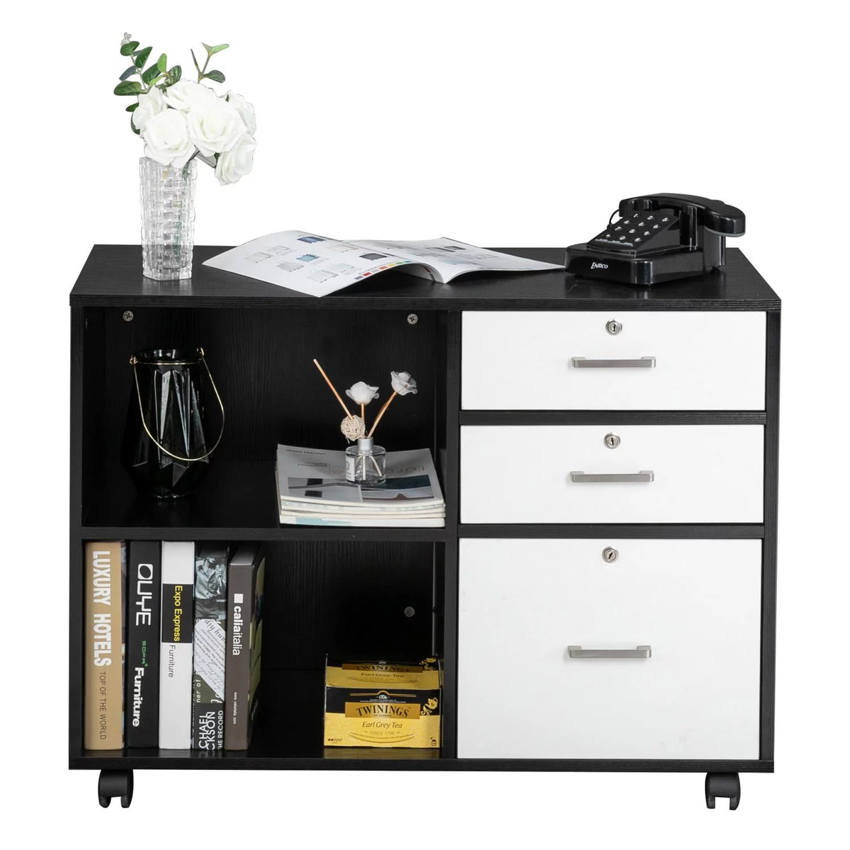 3 Drawer Wood File Cabinet with Locks and Wheels P426882