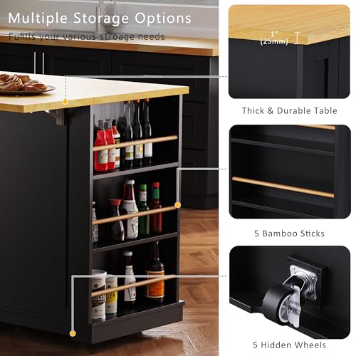53" Kitchen Cart Island on Wheels with Power Outlet A159