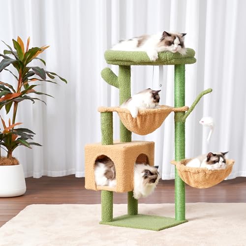 39.4 Inches Light Gray Cat Tree with Scratching Post S379874