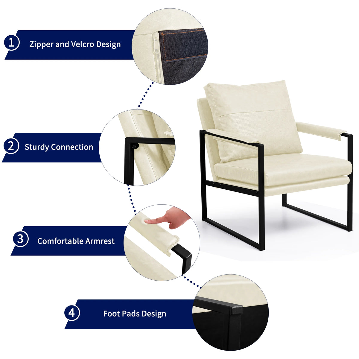 Cream PU Leather Accent Chair M346769