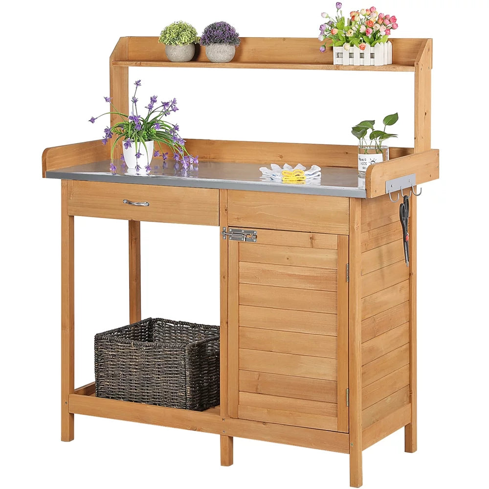 Garden Potting Bench with Cabinet Drawer E7331