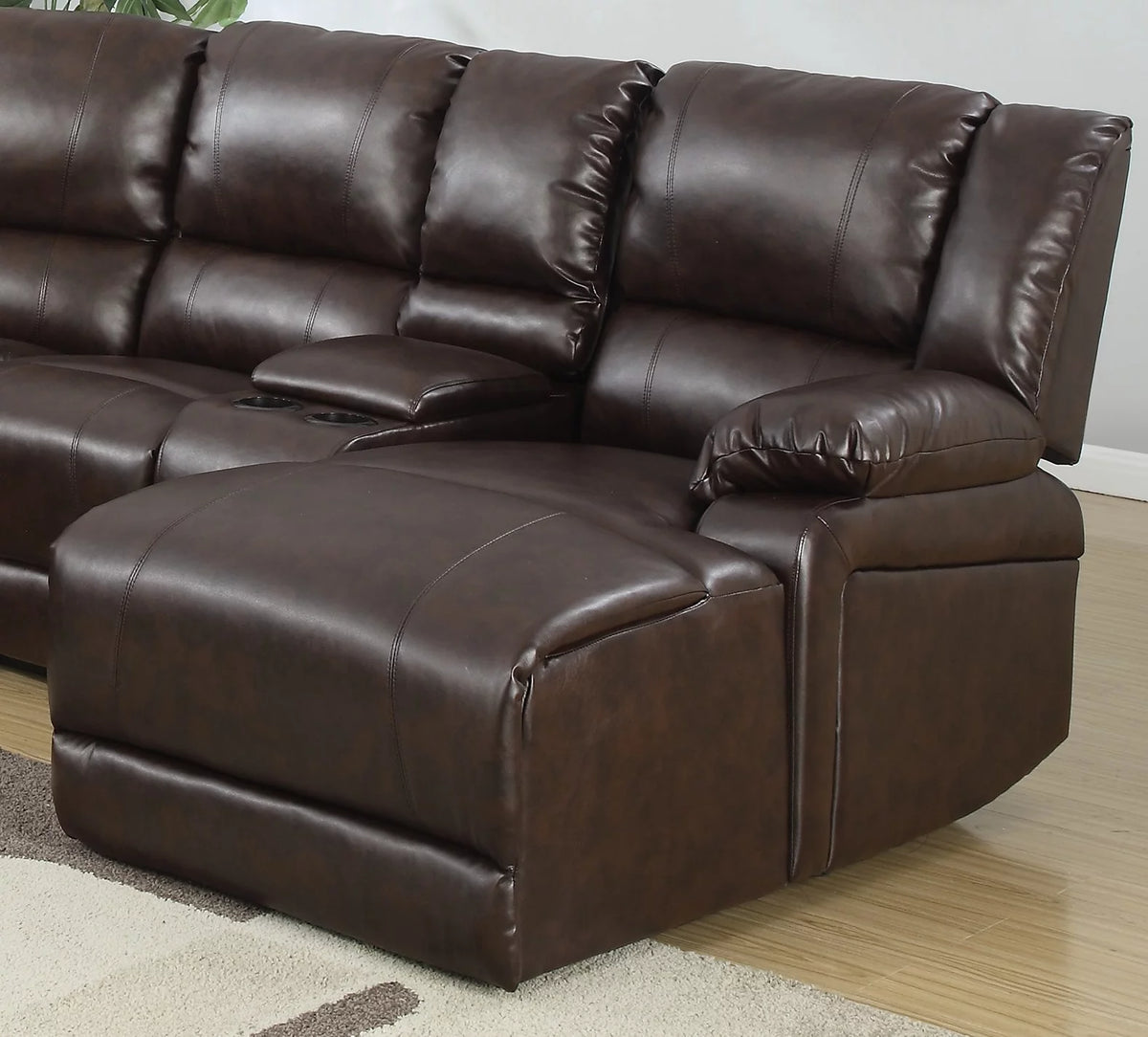 Brown Bonded Leather Sectional Sofa with Chaise A3957