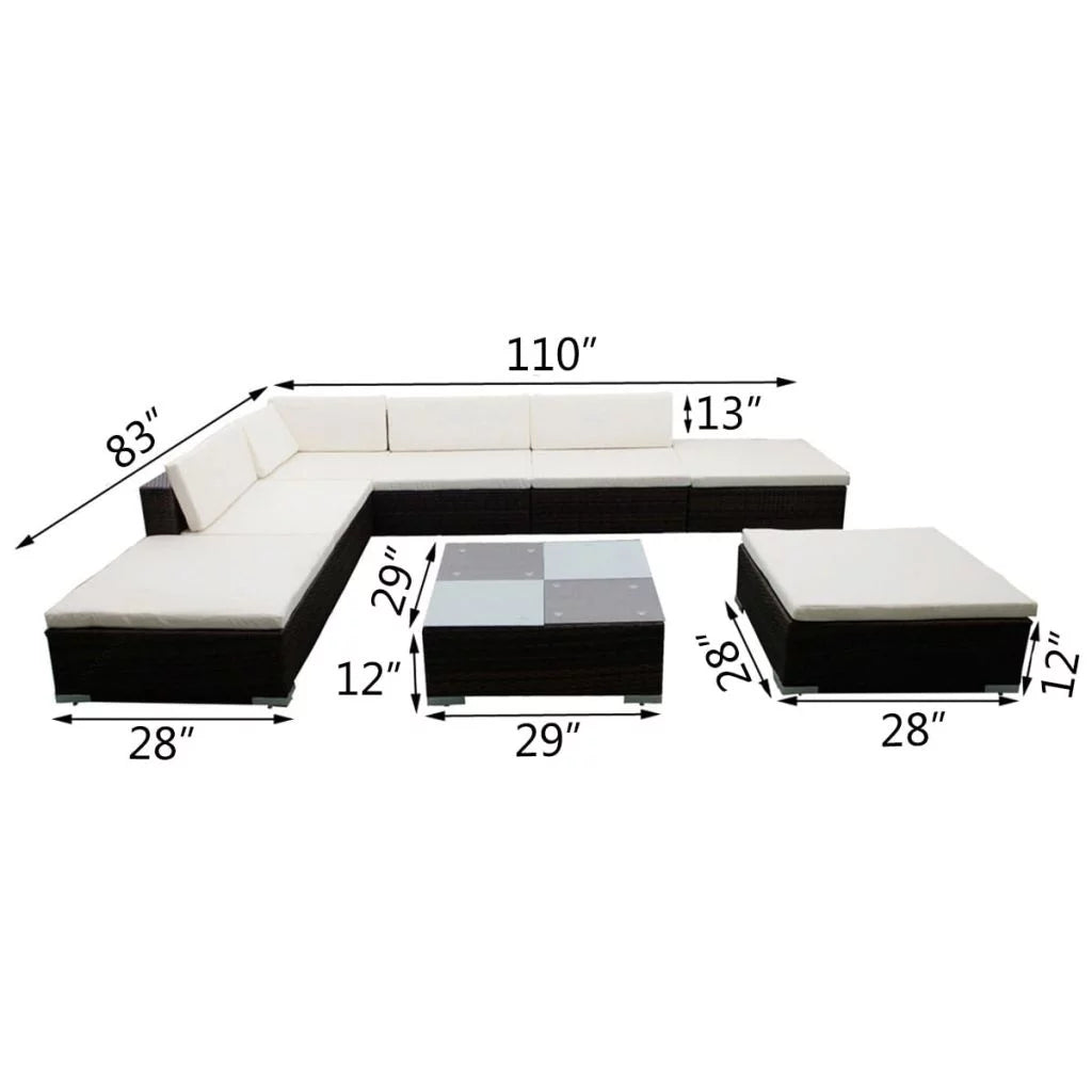 8 Piece Poly Rattan Patio Lounge Set with Cushions W385