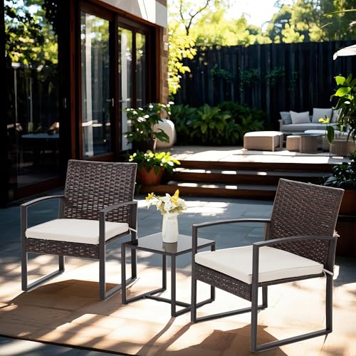 3 Pieces Rattan Patio Furniture Set with Coffee Table D27740