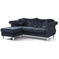 Black Velvet Chesterfield Sectional Sofa with 2-Throw Pillow P22634