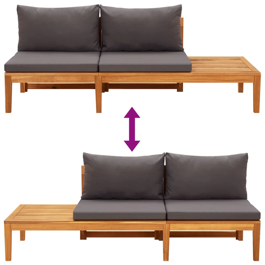 Acacia Wood Garden Bench with Dark Gray Cushions J6520