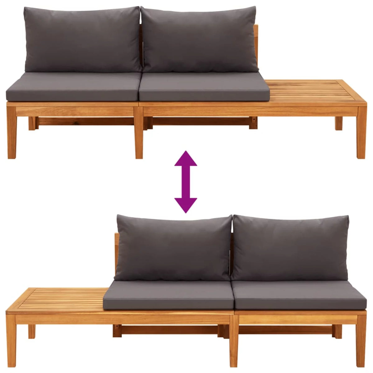 Acacia Wood Garden Bench with Dark Gray Cushions J6520