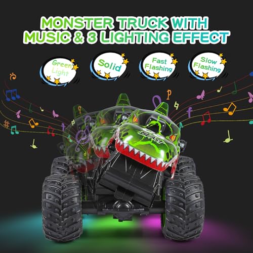 Remote Control Dinosaur Monster Truck with Music and 3 Lighting Effects X36905