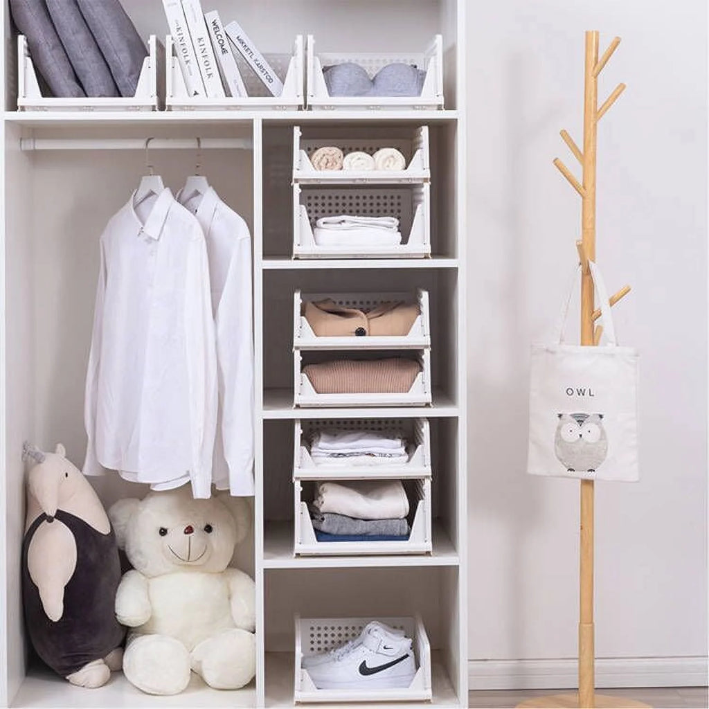 White 4 Pack Stackable Plastic Storage Basket S2480