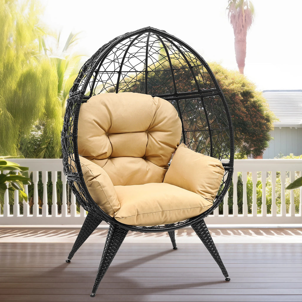 Oversized Wicker Egg Chair with Stand Cushion R19676