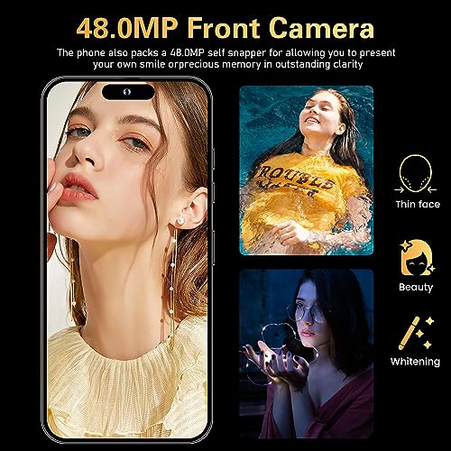 Unlocked Cell Phone 6.82" HD Screen 6+256GB Android 13 Smartphone Dual SIM Gold D989