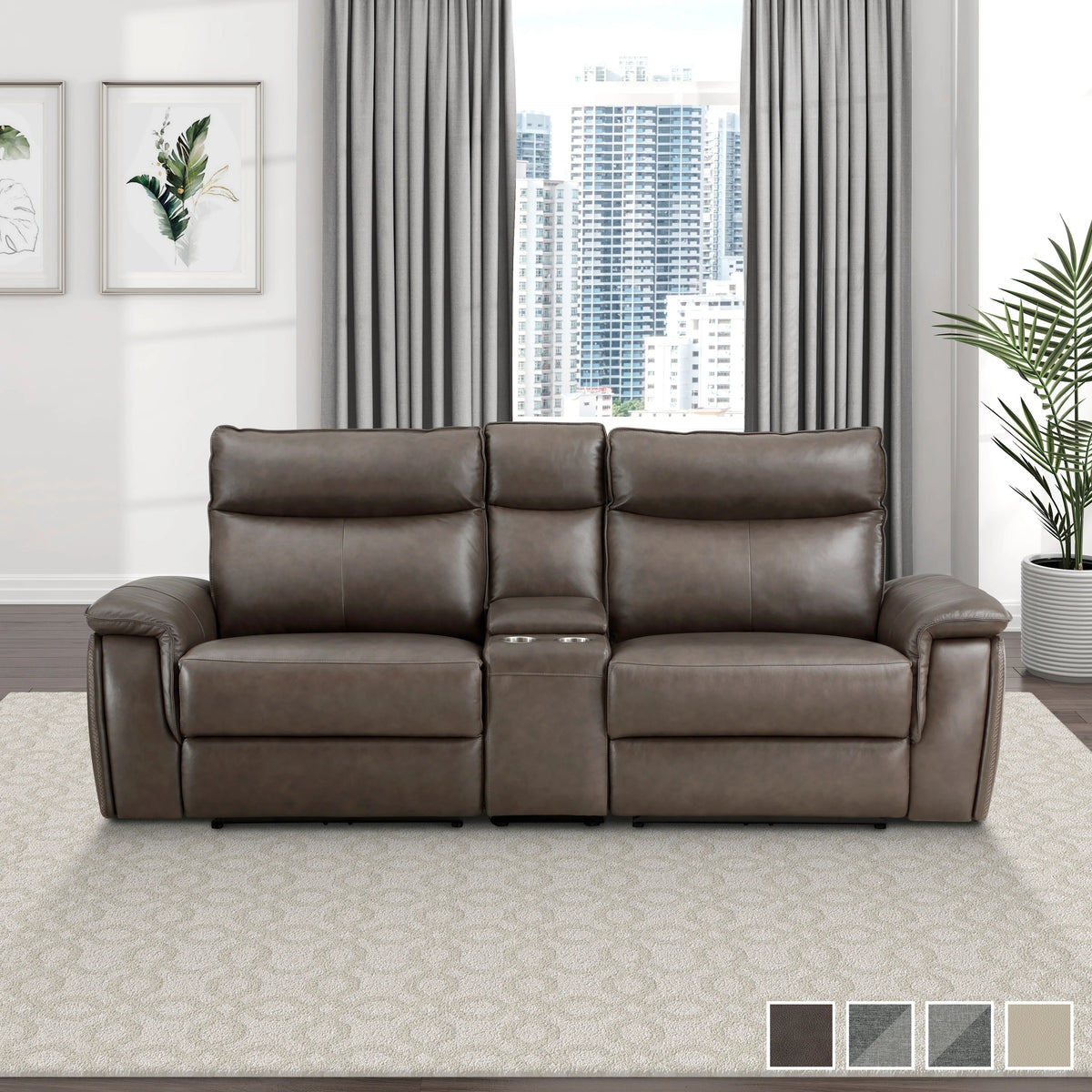 Light Grey Polyester Double Reclining Loveseat with Console P46311