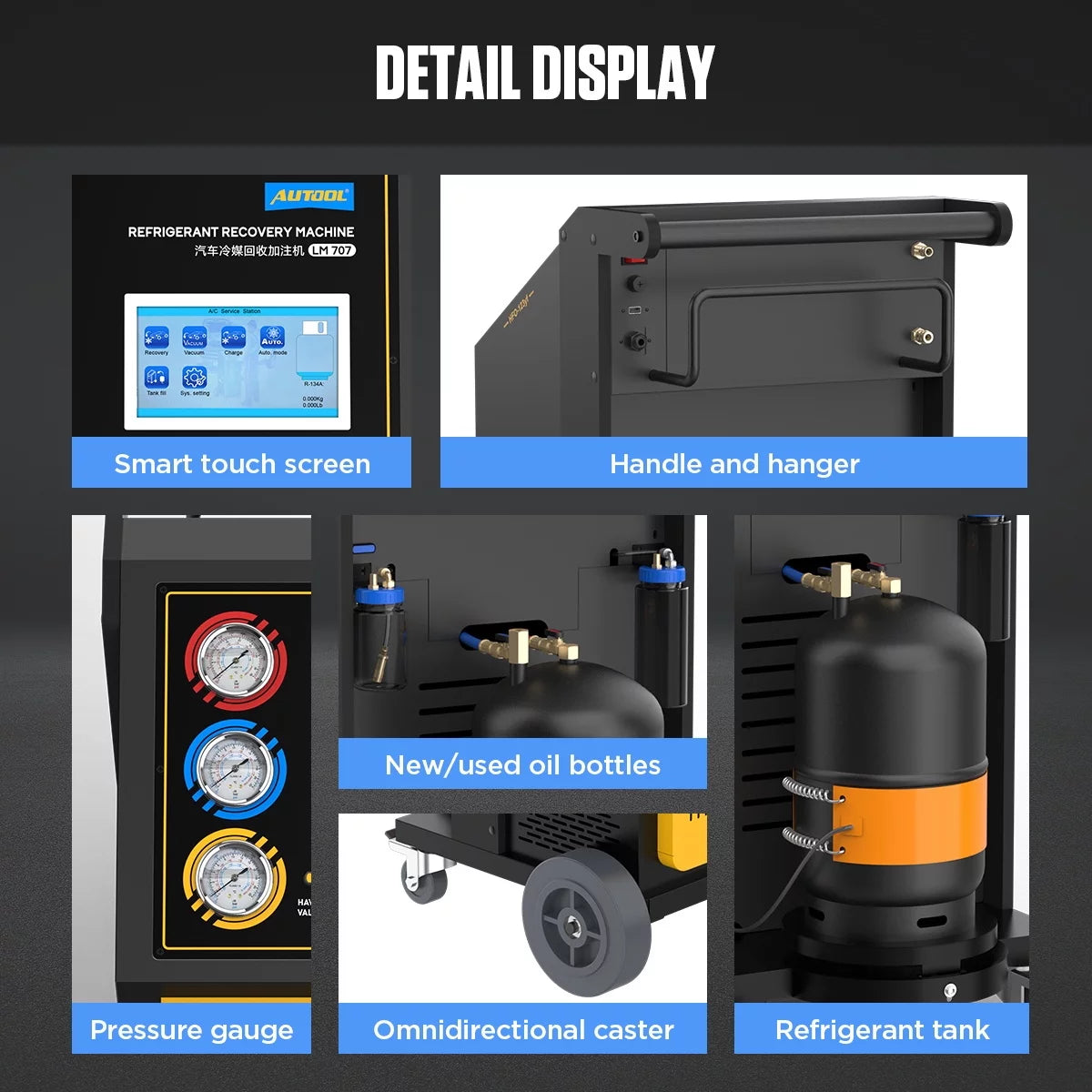 Automatic AC Refrigerant Recovery Machine 3/8 HP 110V for R134a R1234yf U453