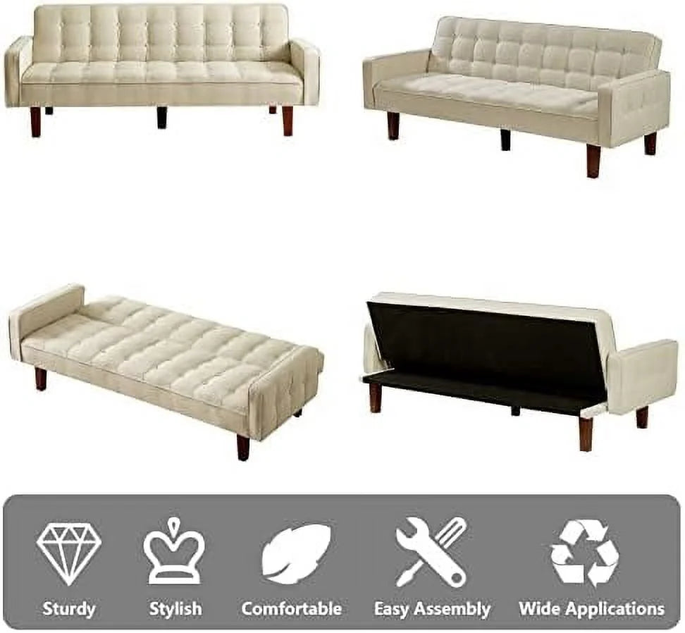 Linen Convertible Sleeper Sofa Bed 3 Seater (Blue) R514