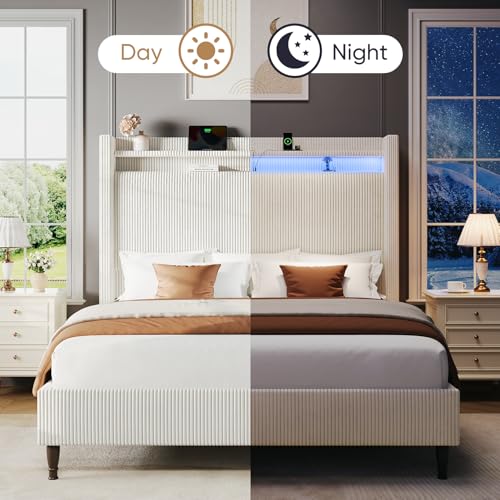 Queen Size Upholstered Platform Bed with Tall Headboard N90061