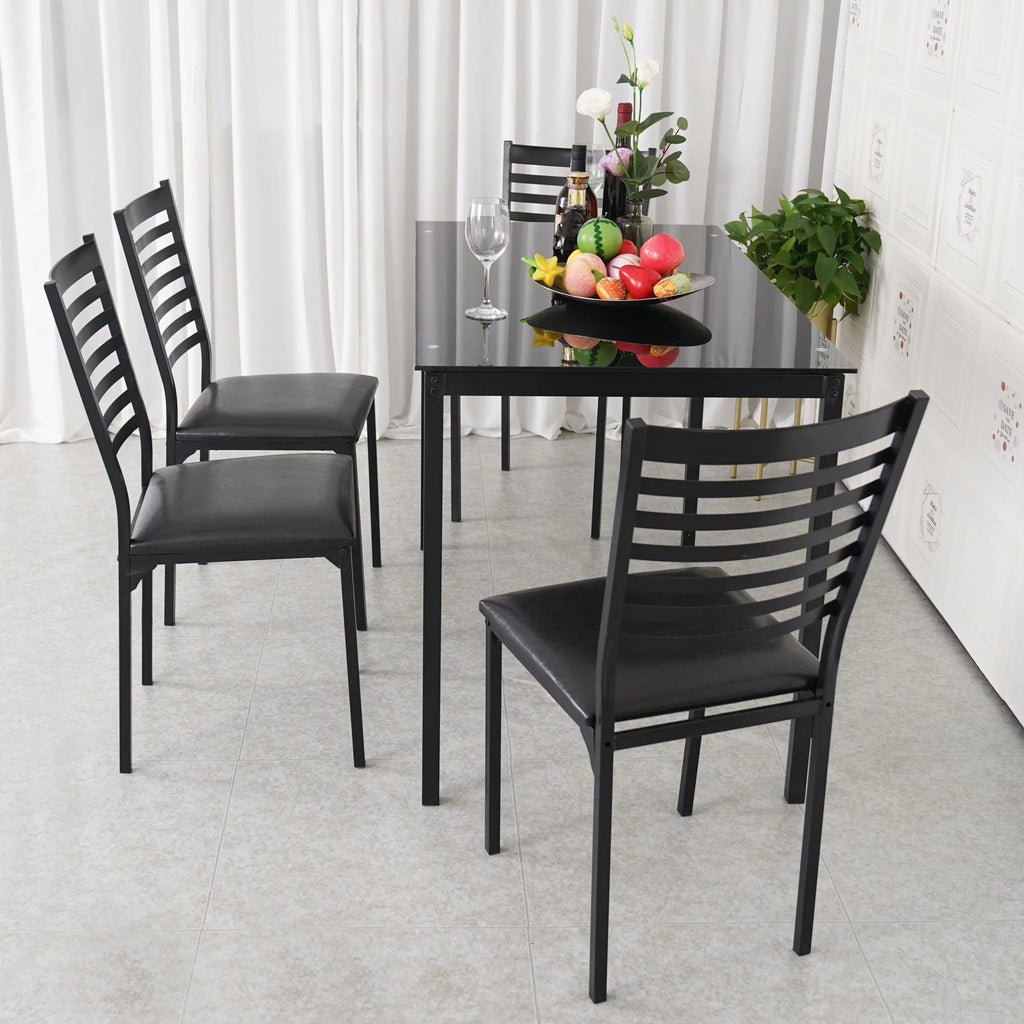 5 Piece Black Dining Table Set with 4 Upholstered Chairs G3890