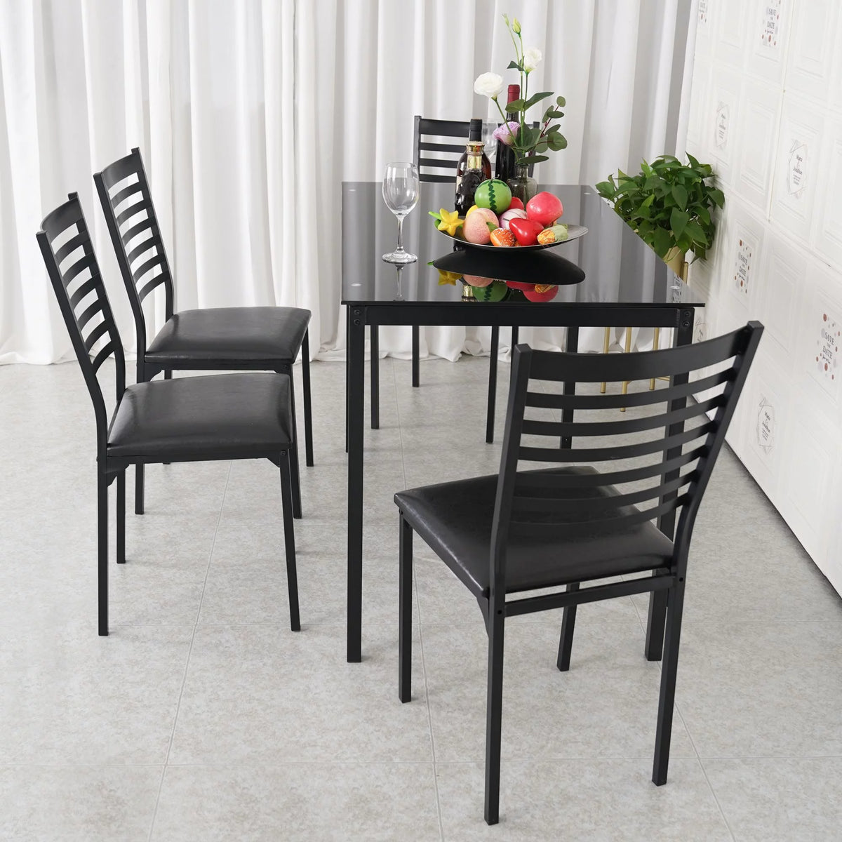 5 Piece Black Dining Table Set with 4 Upholstered Chairs G3890