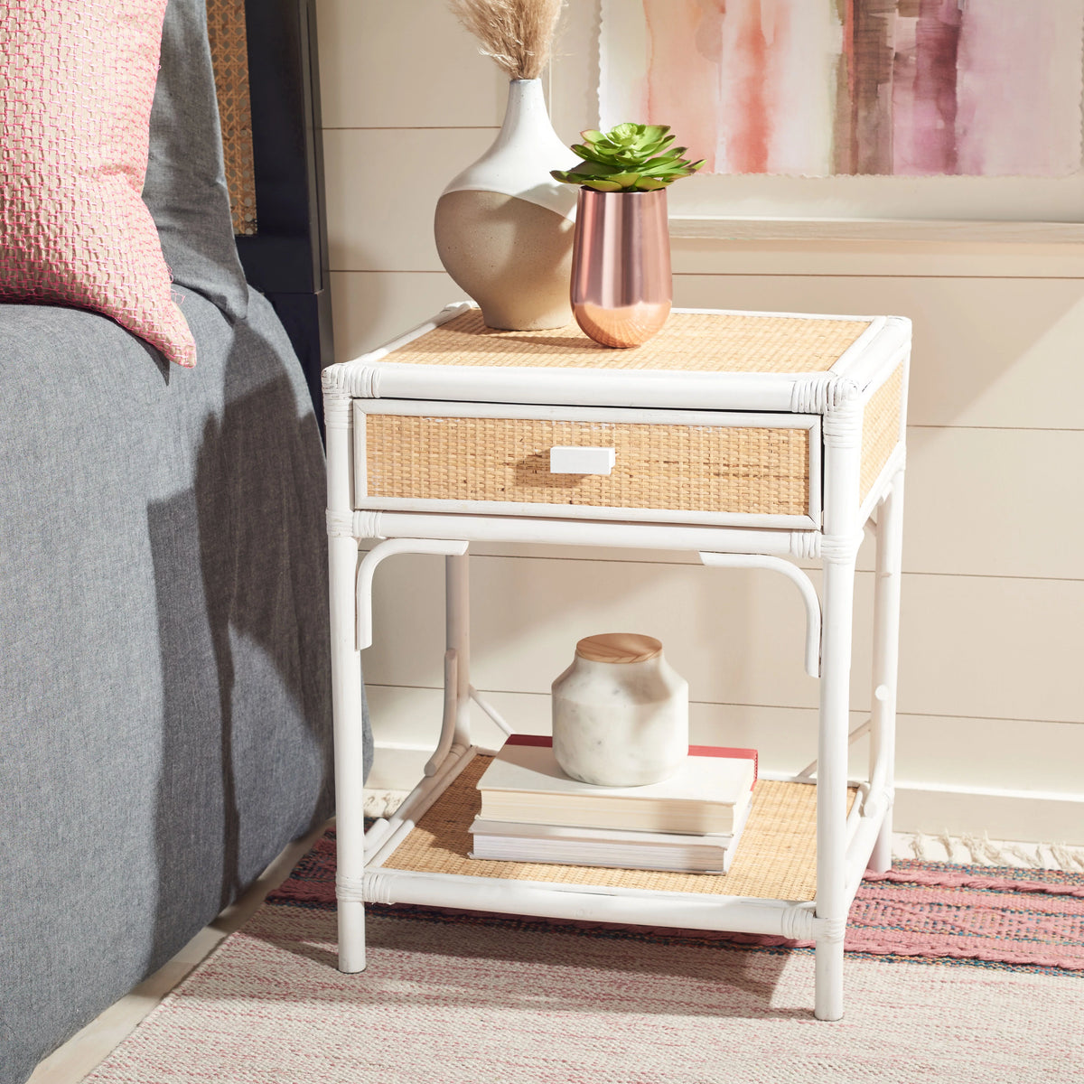 White 1 Drawer 1 Shelf Nightstand G872