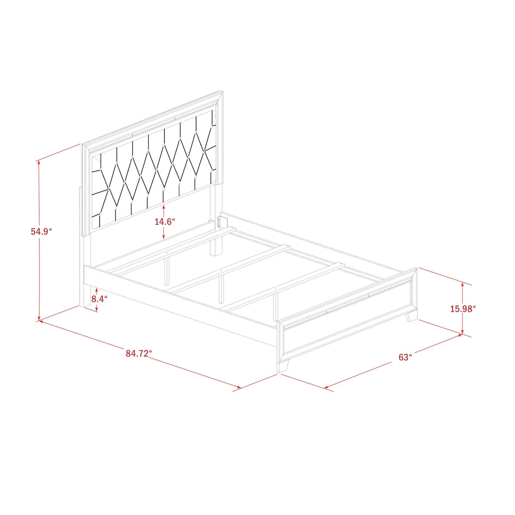 3Pc Bedroom Set with Tufted Bedframe and 2 Nightstands G60784