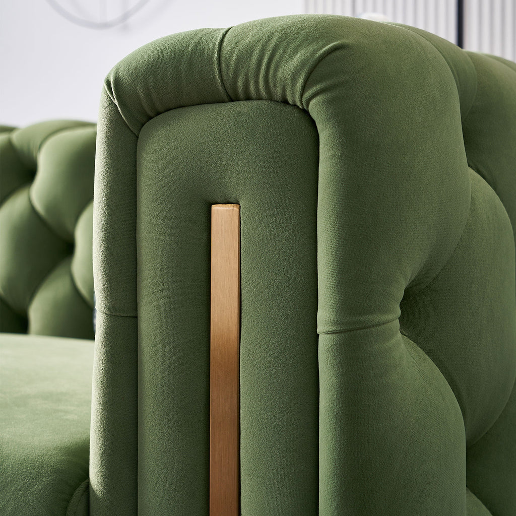 Green Tufted Velvet Sofa with 2 Pillows, 84 inches W832338