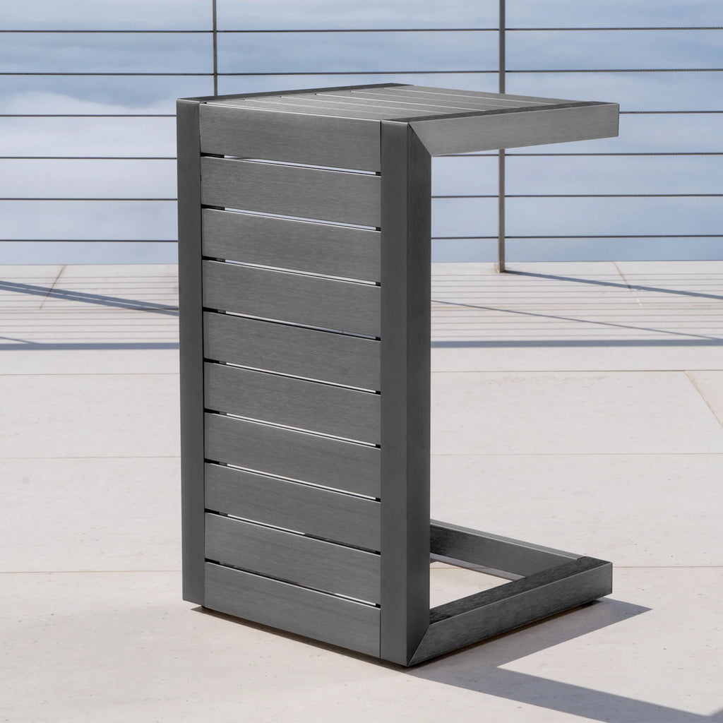 Gray Aluminum C-Shaped Side Table D458889