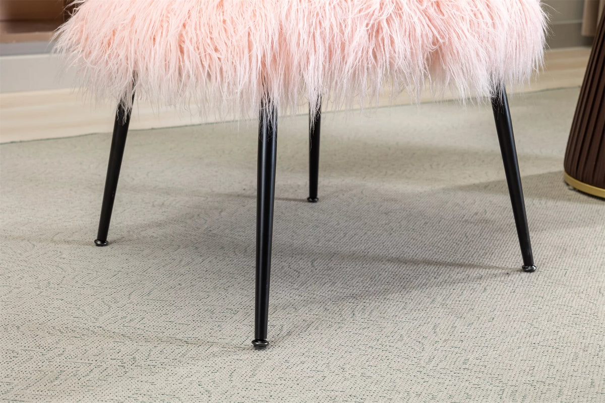 Pink Faux Fur Plush Accent Chair with Ottoman M84868