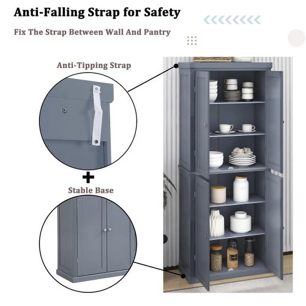 Tall Kitchen Pantry Storage Cabinet with 4 Doors and Adjustable Shelves P90797