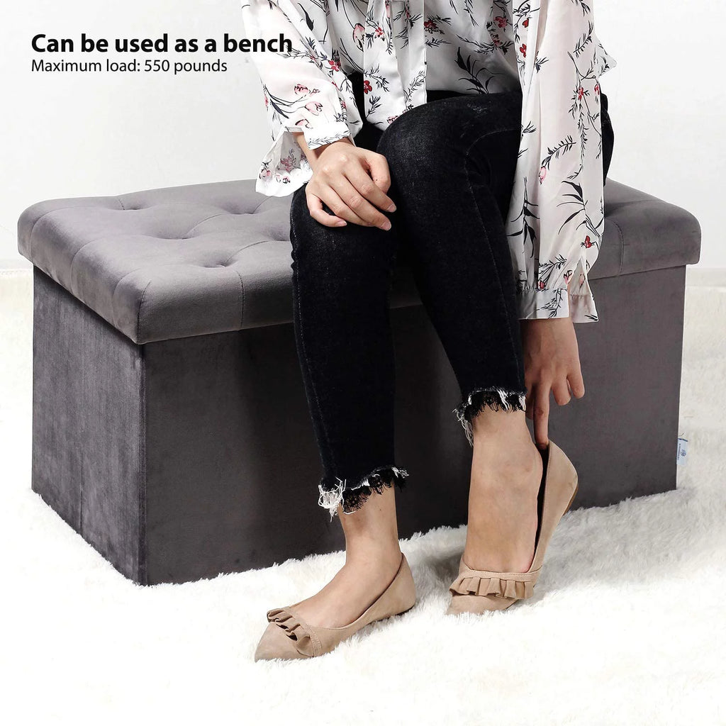 31.5" Grey Velvet Storage Ottoman D11410