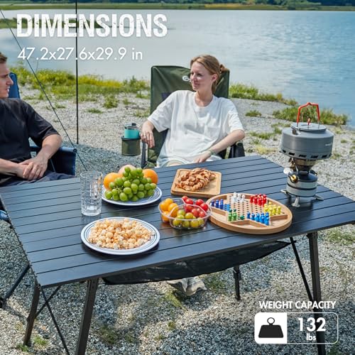 Folding Portable Camping Table with Adjustable Height Aluminum Roll Up Top D6339