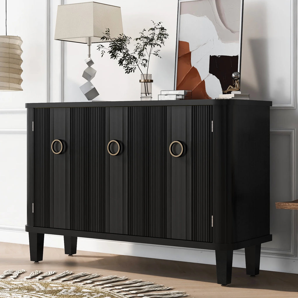 Black Solid Wood Veneer Storage Cabinet with Three Doors B5646