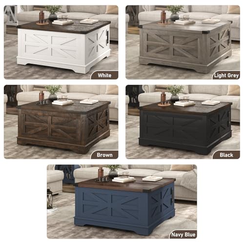 36" White Lift Top Coffee Table with Storage and Power Outlets A76755