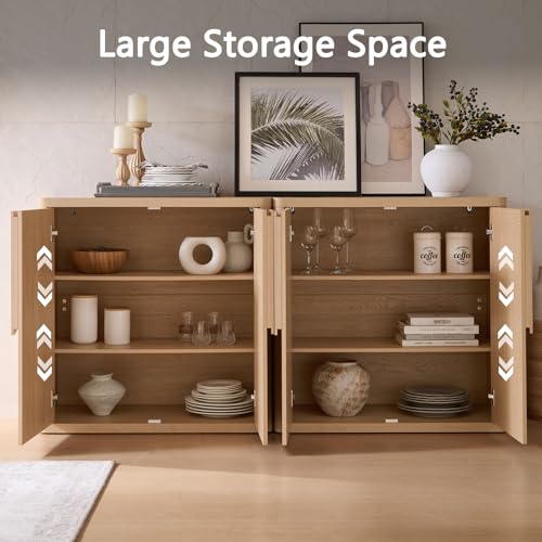 Natural 4 Door Sideboard Buffet Cabinet with Adjustable Shelves A404