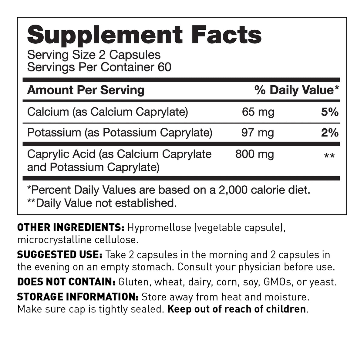 Caprylic Acid Capsules 800 mg 120 Cap Dietary Supplement G26335