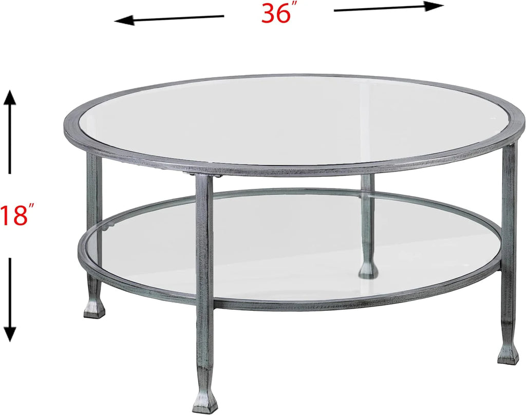 Metal & Glass Round 2-Tier Coffee Table T47153