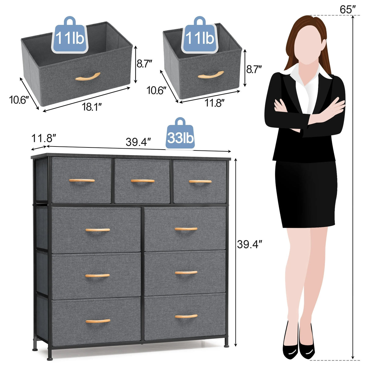 9 Drawer Grey Wood Dresser L9530